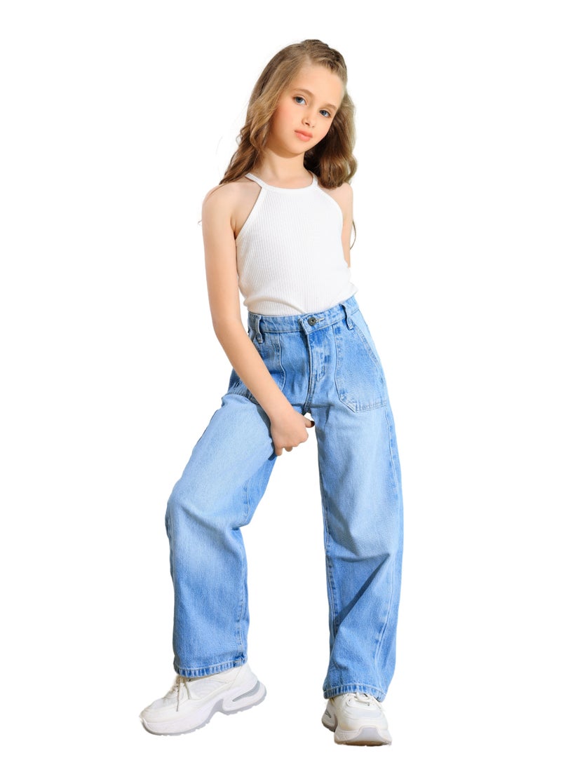 JBS DENIM Girls' Ice Blue Wide Leg Jeans  - Image 2