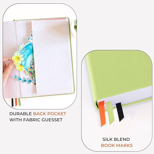 NEORAH —B5 DOTTED | 368 Pages - 110 Gsm | PAGE A DAY JOURNAL (25x17.5 cm)-Hardcover Dot Grid Notebook |Back Pocket |3 Silk Book Mark - Completely HANDMADE for Journaling,Note Taking- LIGHT GREEN - Image 3