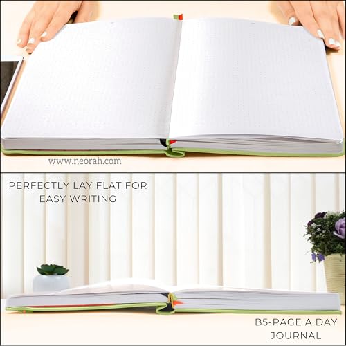 NEORAH —B5 DOTTED | 368 Pages - 110 Gsm | PAGE A DAY JOURNAL (25x17.5 cm)-Hardcover Dot Grid Notebook |Back Pocket |3 Silk Book Mark - Completely HANDMADE for Journaling,Note Taking- LIGHT GREEN - Image 4