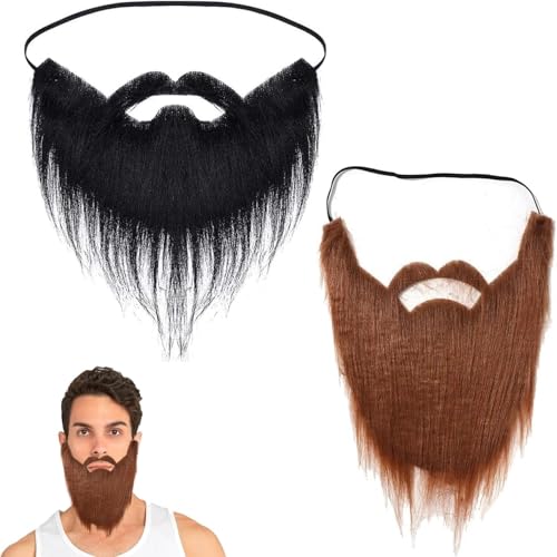 Indusoire 2 Pcs Fake Beard, Fake Moustache and Beard Set for Acting, Party, False Beard and Mustache for Costume, Drama Role Play - Image 1