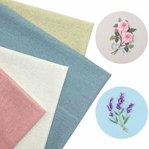 Kurilai 4pcs Nature Linen Needlework Fabric, Kurilai Solid Colour Embroidery Fabric, Square Linen Cloth Crafts Accessories for Making Garment Craft, Cross Stitch, Needle Embroidery, DIY Decoration (19x19inch) - Image 1