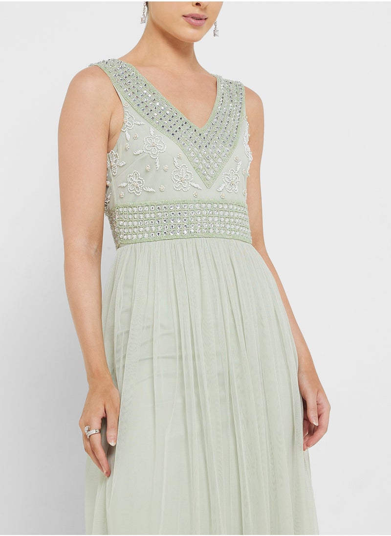 Namshi x - Shouq Embellished Bodice Dress - Image 1