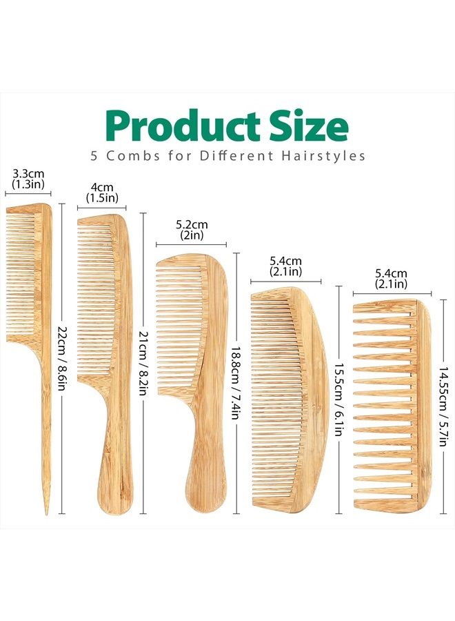 SouxMux Hair Combs set for Men Women Comb Wide Tooth Natural Bamboo Hairbrush Heat Resistant Styling Comb Fine Tooth Handmade Anti-Static Hair brush for Long Short Thick Thin Wavy Curly Hair Detangling Comb G - Image 3