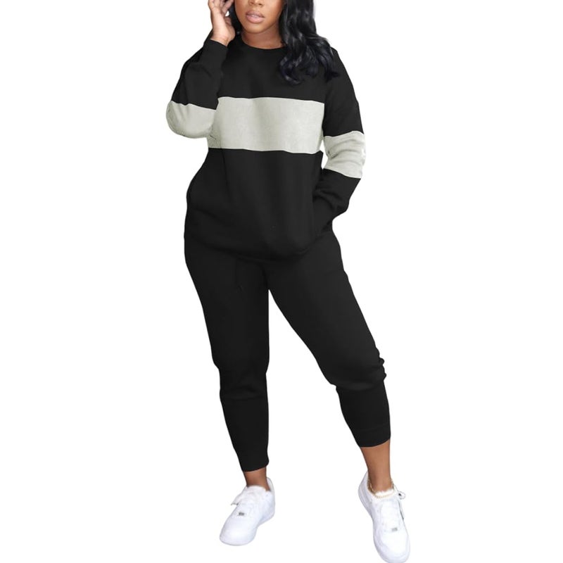 HBQ Women 2 Piece Outfits Casual Long Sleeve Sweatsuits Jogger Tracksuits Lounge Sets With Pockets,Black,Small - Image 1