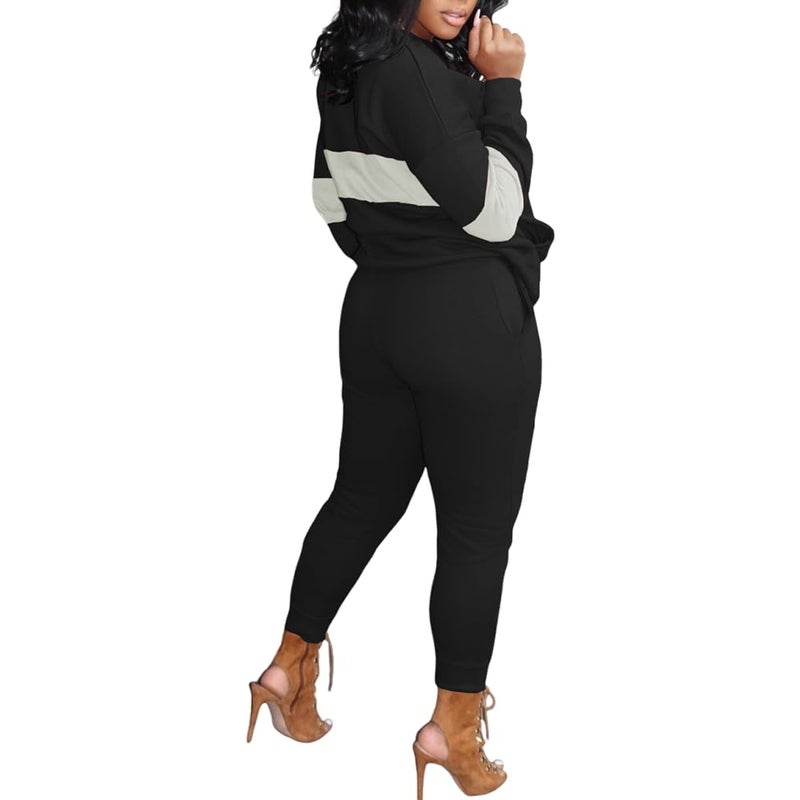 HBQ Women 2 Piece Outfits Casual Long Sleeve Sweatsuits Jogger Tracksuits Lounge Sets With Pockets,Black,Small - Image 4