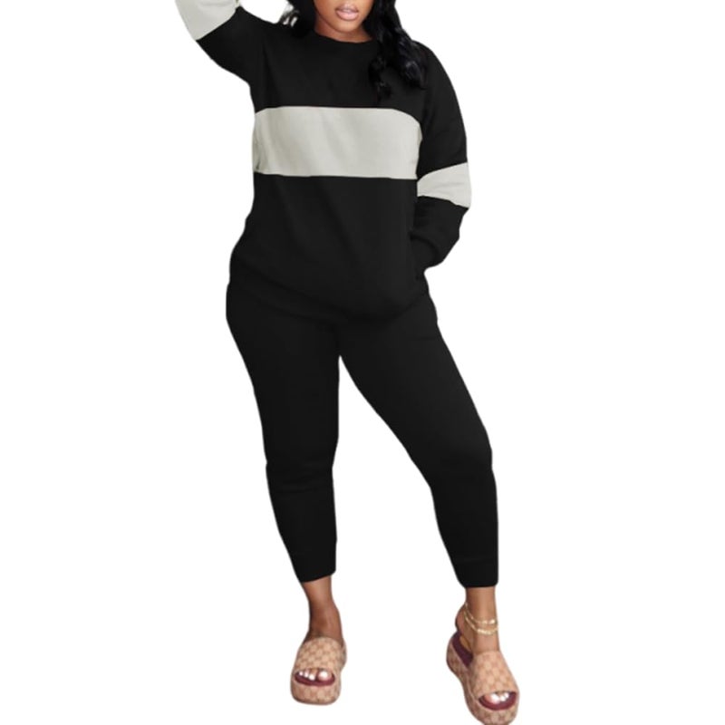 HBQ Women 2 Piece Outfits Casual Long Sleeve Sweatsuits Jogger Tracksuits Lounge Sets With Pockets,Black,Small - Image 3