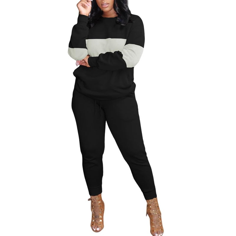 HBQ Women 2 Piece Outfits Casual Long Sleeve Sweatsuits Jogger Tracksuits Lounge Sets With Pockets,Black,Small - Image 2