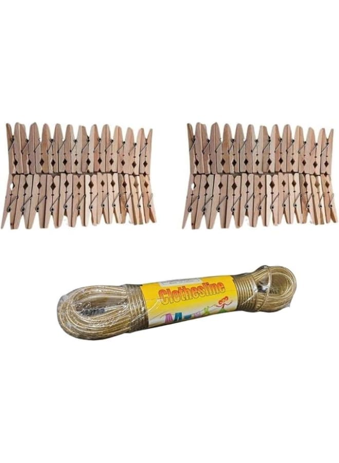 حبل غسيل معدني مغطى ب PVC لفة 20 متر + مجموعة مشابك خشب 48 مشبك 