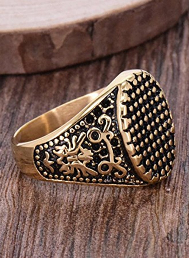 Gold Plating Retro Oval Bump Rivets Punk Titanium Stainless Steel Ring - Image 3