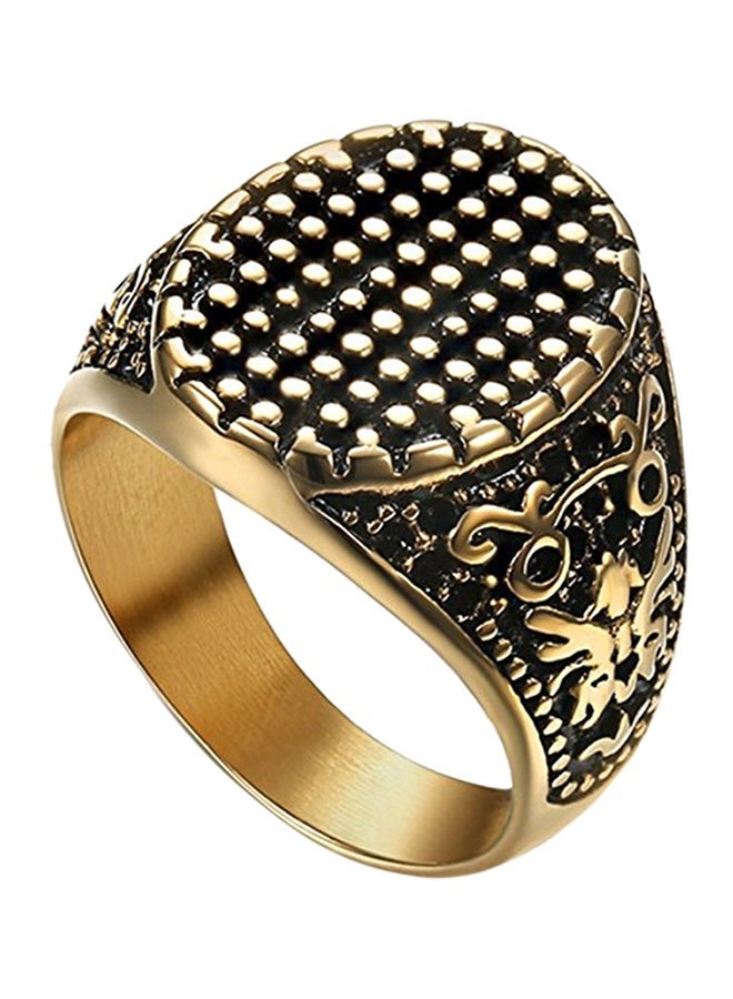 Gold Plating Retro Oval Bump Rivets Punk Titanium Stainless Steel Ring - Image 1