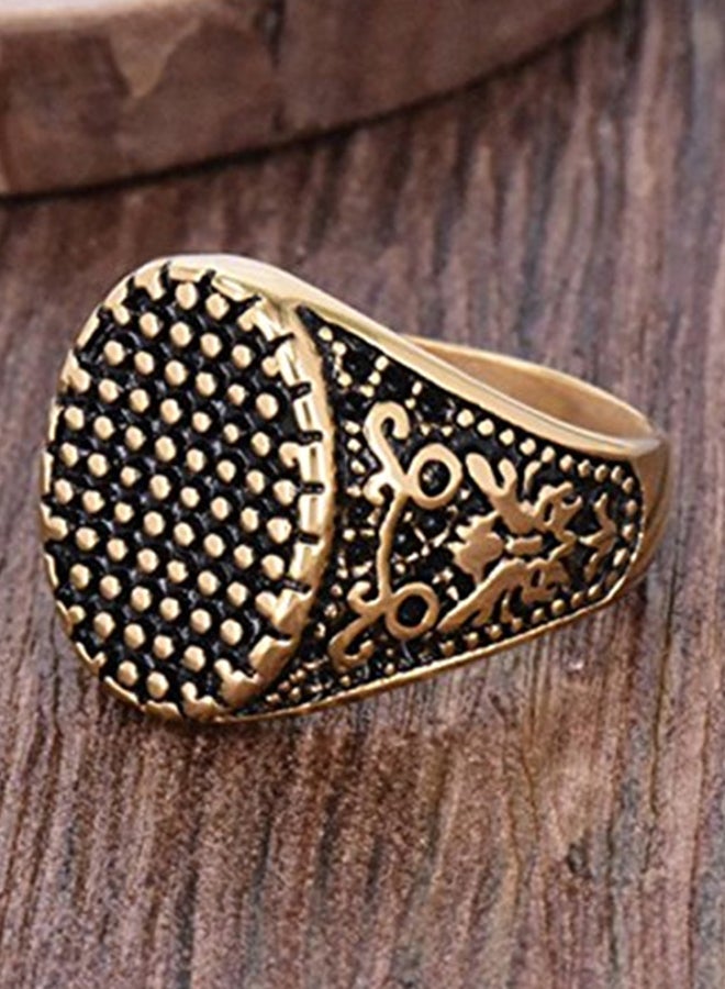 Gold Plating Retro Oval Bump Rivets Punk Titanium Stainless Steel Ring - Image 2