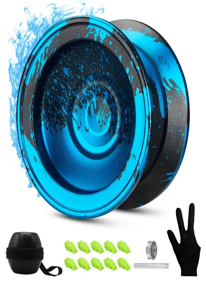 FETESNICE Yoyo Professional Responsive yo yo for Kids Beginner, Dual Purpose Metal Yo-yos, Unresponsive Yo yo for Advanced Yo-yo Players with 10 Strings + Bag + Glove(Black-Blue) - Image 1