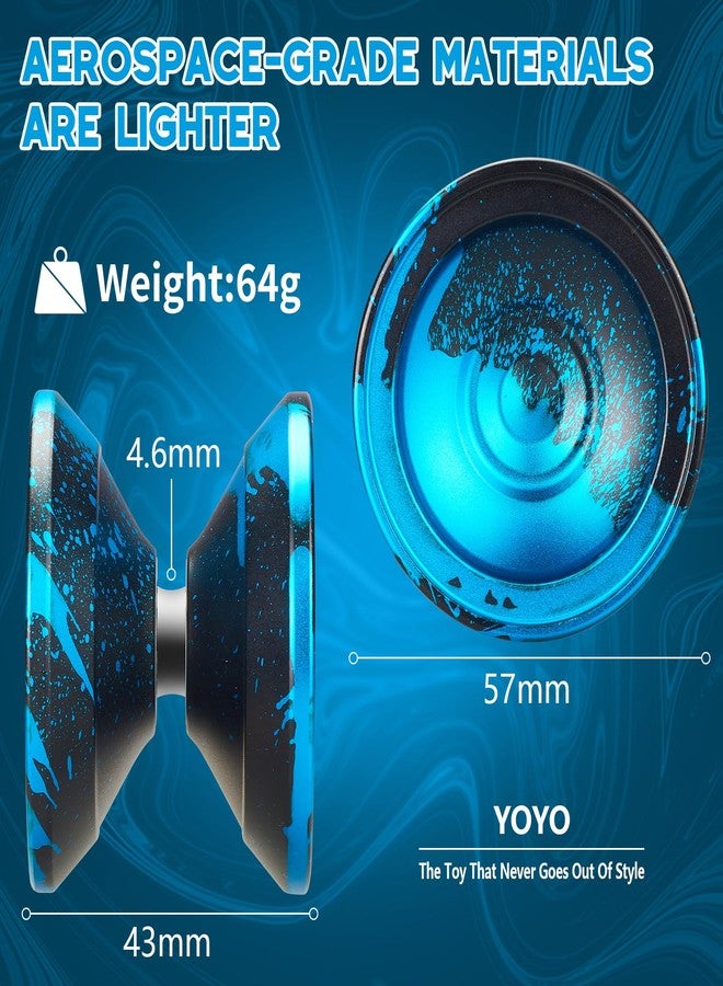 FETESNICE Yoyo Professional Responsive yo yo for Kids Beginner, Dual Purpose Metal Yo-yos, Unresponsive Yo yo for Advanced Yo-yo Players with 10 Strings + Bag + Glove(Black-Blue) - Image 3