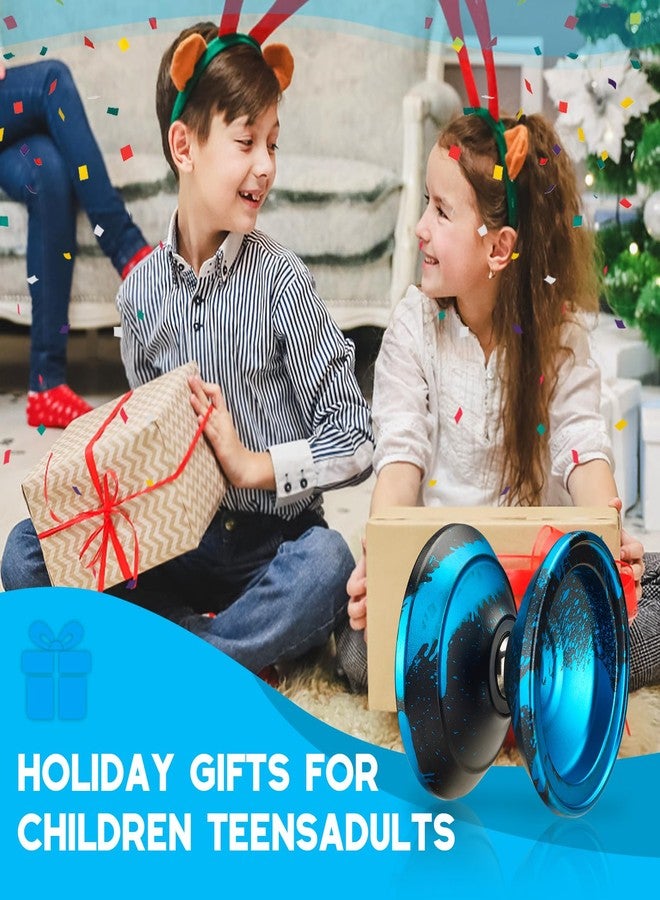 FETESNICE Yoyo Professional Responsive yo yo for Kids Beginner, Dual Purpose Metal Yo-yos, Unresponsive Yo yo for Advanced Yo-yo Players with 10 Strings + Bag + Glove(Black-Blue) - Image 4