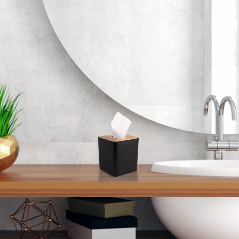 MOCHTERO Tissue Box Cover,Tissue Holders,Tissue Box Holder for Bathrooms,Bamboo Cover Plate,Home and Office,5 * 5 * 5.4in (Black) - Image 4