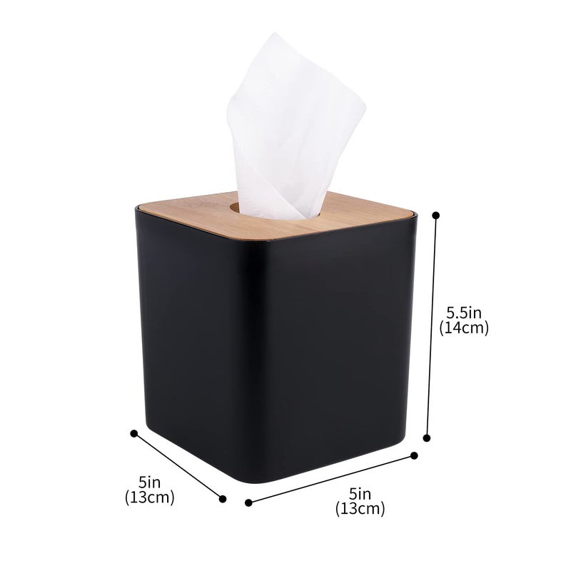 MOCHTERO Tissue Box Cover,Tissue Holders,Tissue Box Holder for Bathrooms,Bamboo Cover Plate,Home and Office,5 * 5 * 5.4in (Black) - Image 2