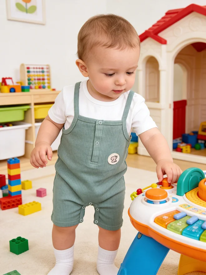 بابيز_بيسك Babies Basic Premium Ribbed Cotton Dungaree with Short Sleeves T-Shirt