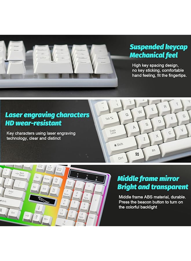 SKY-TOUCH Computer Gaming Keyboard And Mouse Combo Keyboard With Flexible Polychromatic Led Lights Mechanical Feel Wired Usb Working Keyboard Mouse Set For Windows Computer(White) - Image 4
