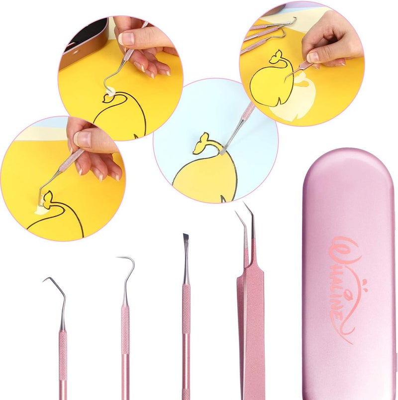 Whaline Weeding Vinyl Tools 4 Pieces Precision Stainless Steel Weeder Tool with Case, Vinyl Craft Paper Craft Tool Kit for Silhouettes Cameos, Lettering Scraper Hook Spatula Tweezers - Image 4