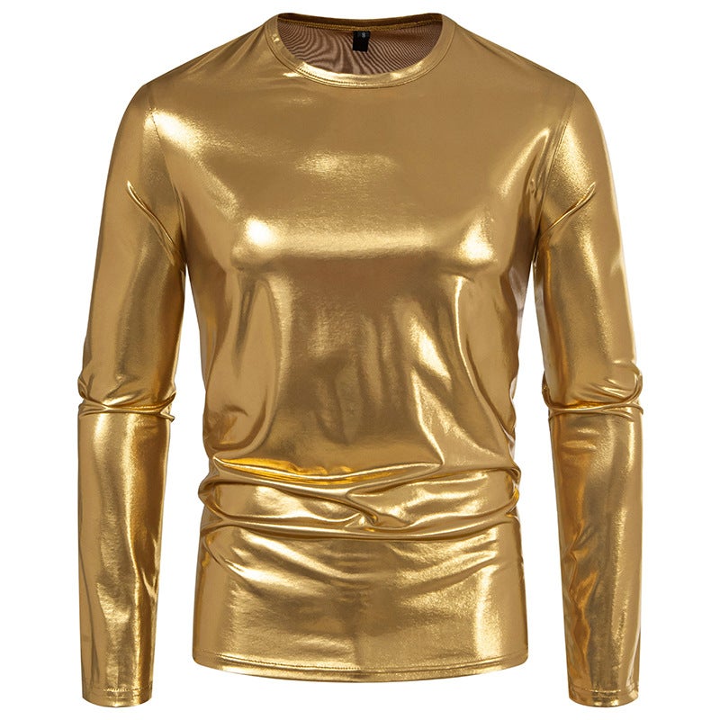 2025 Autumn New Men'S Fashion Trend Party Stage Shiny Long Sleeve Round Neck T-Shirt 033P30 - Image 1