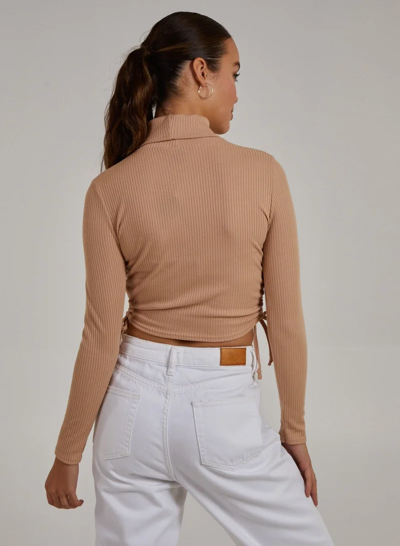 Pink Vanilla Ruched High Neck Side Top