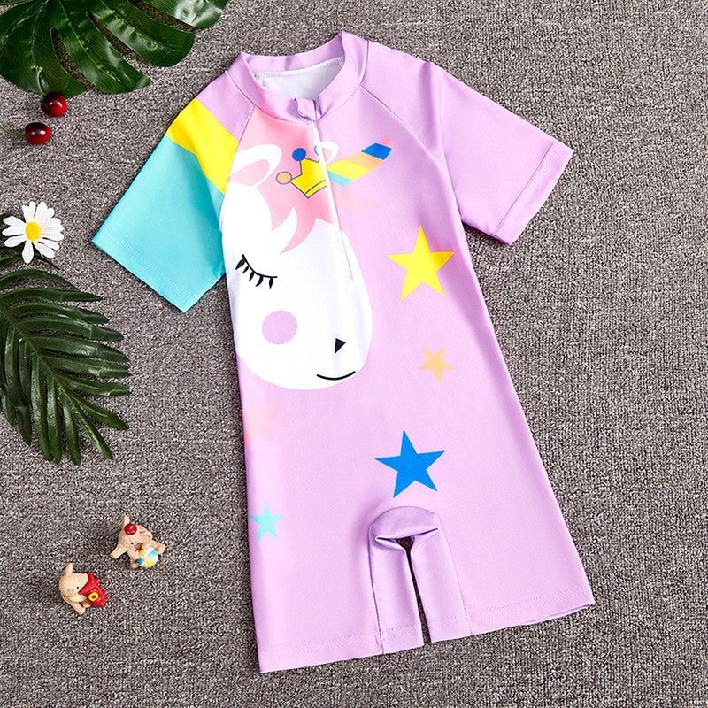 2025 Children'S Swimwear Girls' Small And Medium-Sized Children'S Swimwear Swimwear Cartoon Boys' Short-Sleeved Suit - Image 2