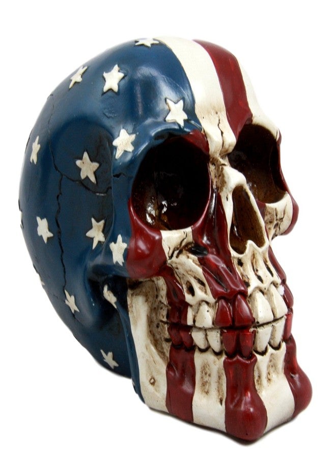Atlantic Ebros Patriotic US American Flag Star Spangled Banner Skull Decorative Figurine 5.5"Long Macabre Collectible Statue Historical Pride And Prejudice Freedom Decor of Skulls or Halloween Themed Sculpture - Image 1