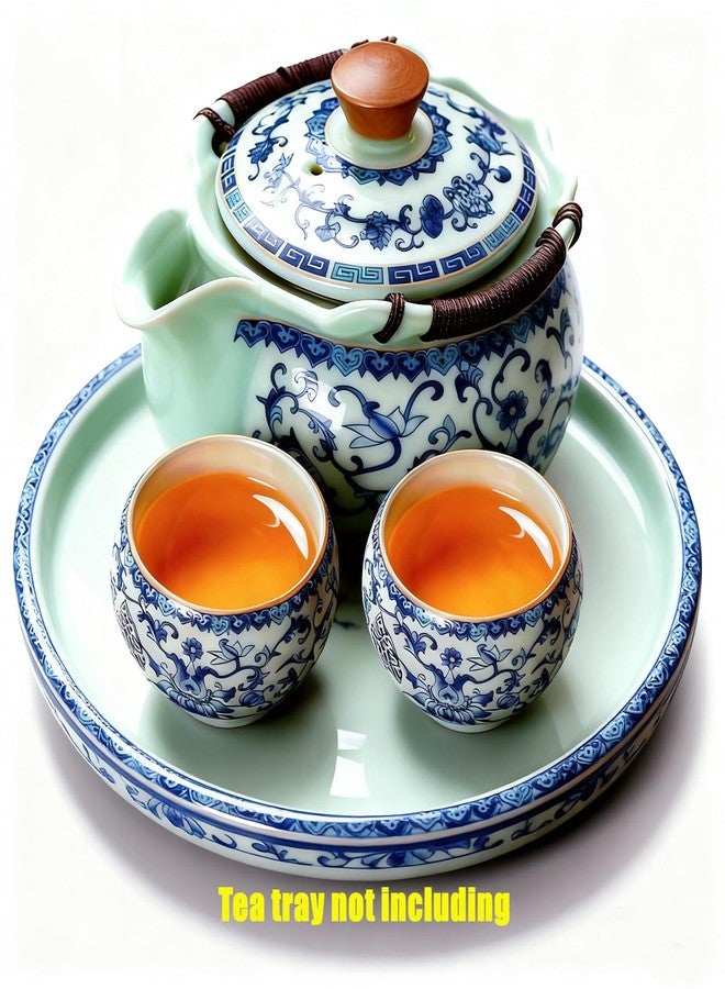 CmengAo Blue and White Porcelain Teapot with 2 Teacups, Anti-scald Handheld Ceramic Tea Pot Set, 8.5 oz Floral Lotus Pattern Kungfu Tea Pitcher for Home, Office, Travel & Art Decor - Image 3
