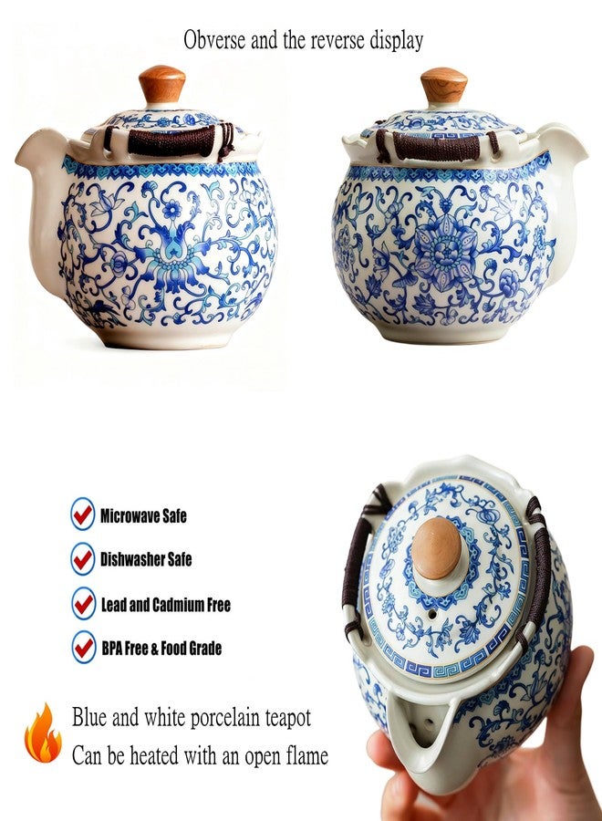 CmengAo Blue and White Porcelain Teapot with 2 Teacups, Anti-scald Handheld Ceramic Tea Pot Set, 8.5 oz Floral Lotus Pattern Kungfu Tea Pitcher for Home, Office, Travel & Art Decor - Image 5