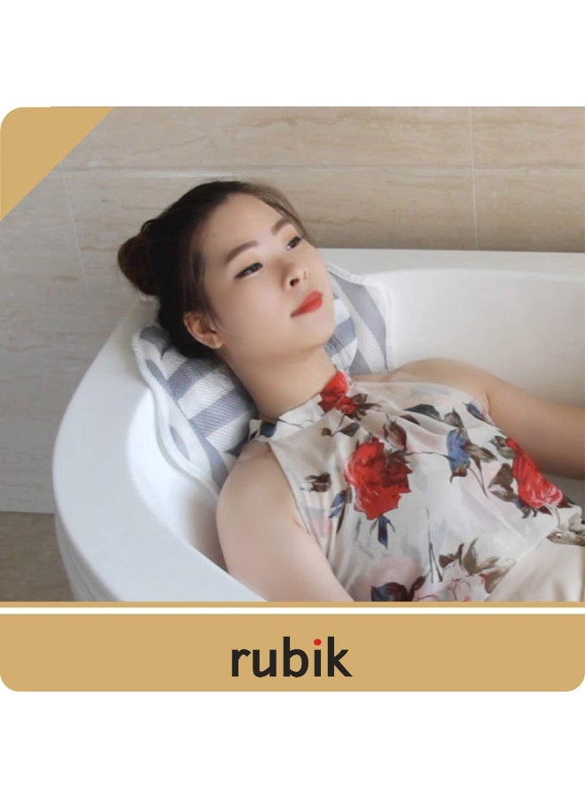 Rubik وسادة حوض استحمام فاخرة مع 6 أكواب شفط وخطاف تعليق لدعم الرقبة والرأس والكتف والظهر - أبيض/رمادي (الطراز أ)  - Image 3