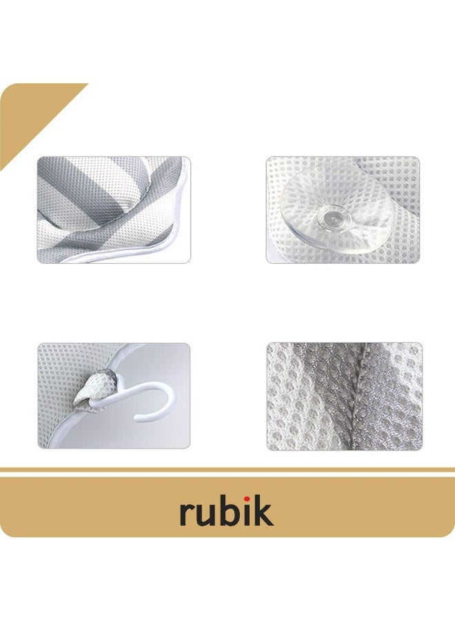 Rubik وسادة حوض استحمام فاخرة مع 6 أكواب شفط وخطاف تعليق لدعم الرقبة والرأس والكتف والظهر - أبيض/رمادي (الطراز أ)  - Image 4