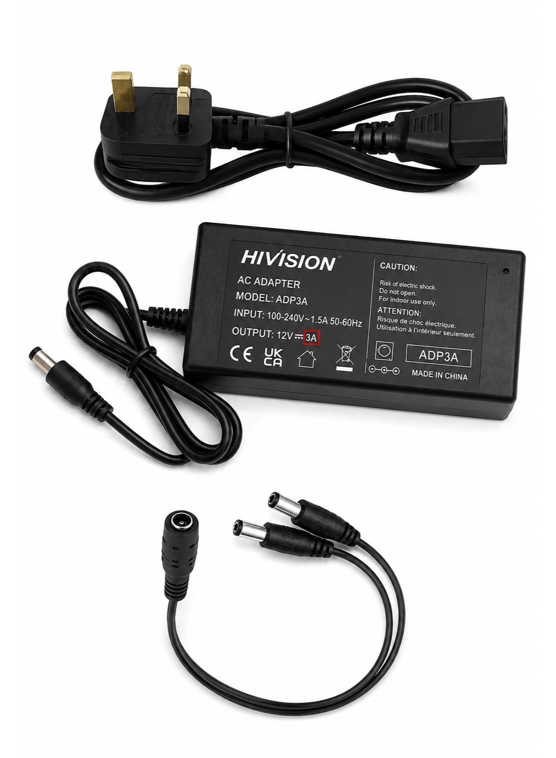 Hivision Hivision 12v 3a Power Supply Adapter With 2-way Dc Splitter Cable wired 1 M 60W ZFB73B9705235AED86155Z