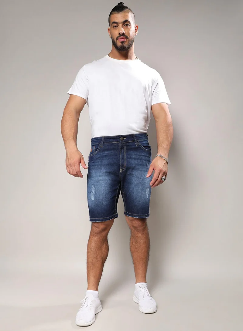Instafab Plus Instafab Plus Men's Dark Blue Side-Striped Denim Shorts For Casual Wear | Dark-Wash | Plus-Size Fit | Button Closure | Denim Shorts Crafted With Comfort Fit For Everyday Wear