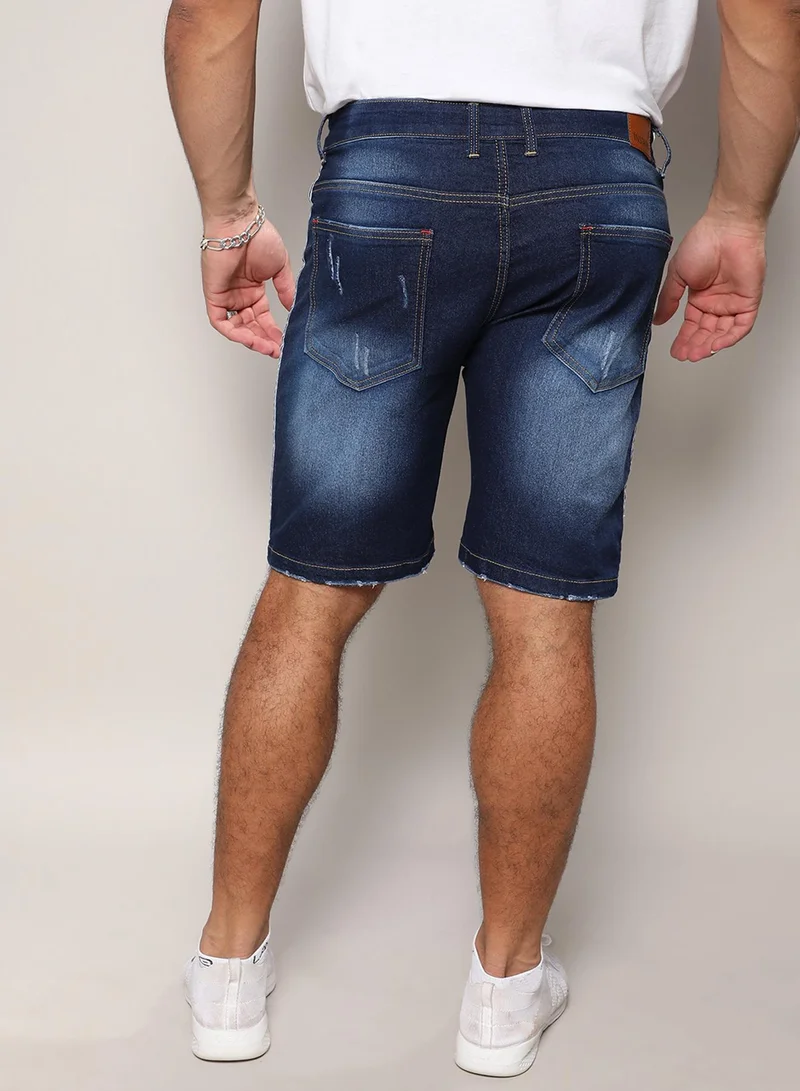 Instafab Plus Instafab Plus Men's Dark Blue Side-Striped Denim Shorts For Casual Wear | Dark-Wash | Plus-Size Fit | Button Closure | Denim Shorts Crafted With Comfort Fit For Everyday Wear