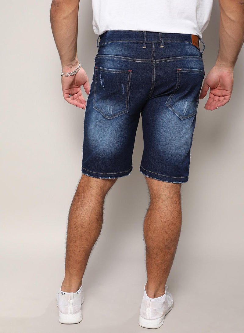 Instafab Plus Instafab Plus Men's Dark Blue Side-Striped Denim Shorts For Casual Wear | Dark-Wash | Plus-Size Fit | Button Closure | Denim Shorts Crafted With Comfort Fit For Everyday Wear  - Image 5