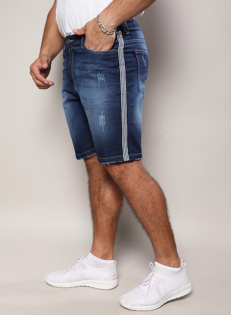 Instafab Plus Instafab Plus Men's Dark Blue Side-Striped Denim Shorts For Casual Wear | Dark-Wash | Plus-Size Fit | Button Closure | Denim Shorts Crafted With Comfort Fit For Everyday Wear  - Image 3