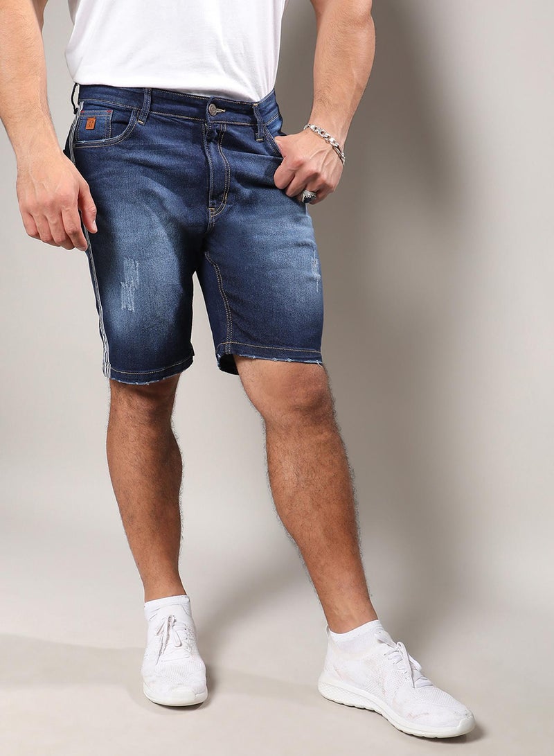 Instafab Plus Instafab Plus Men's Dark Blue Side-Striped Denim Shorts For Casual Wear | Dark-Wash | Plus-Size Fit | Button Closure | Denim Shorts Crafted With Comfort Fit For Everyday Wear  - Image 1