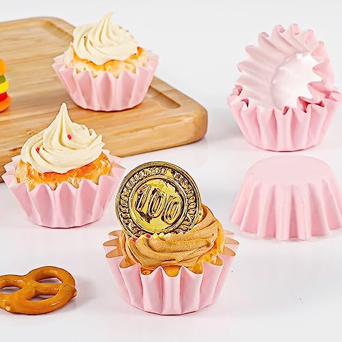 Caperci Grease-Resistant Pink Mini Cupcake Liners 200 Counts - Heavy Duty Paper Muffin Baking Cups, Odorless, No Muffin Pan Needed, Easily Peels (Pink) - Image 5