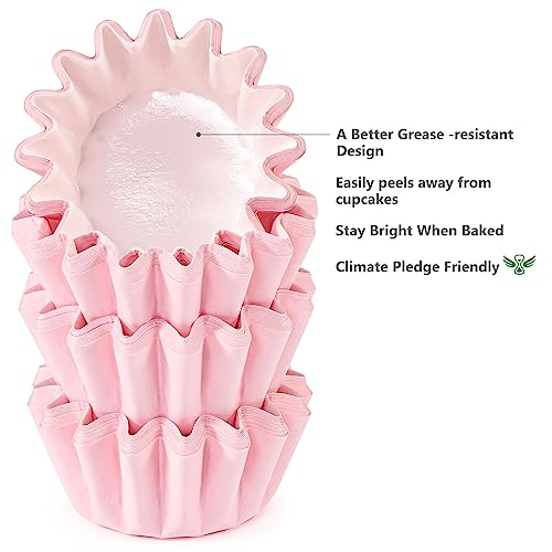 Caperci Grease-Resistant Pink Mini Cupcake Liners 200 Counts - Heavy Duty Paper Muffin Baking Cups, Odorless, No Muffin Pan Needed, Easily Peels (Pink) - Image 3