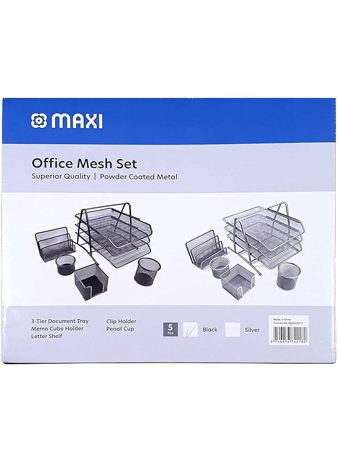 Maxi Mesh Executive Desk Organizer 5Pc Set Black - Image 1