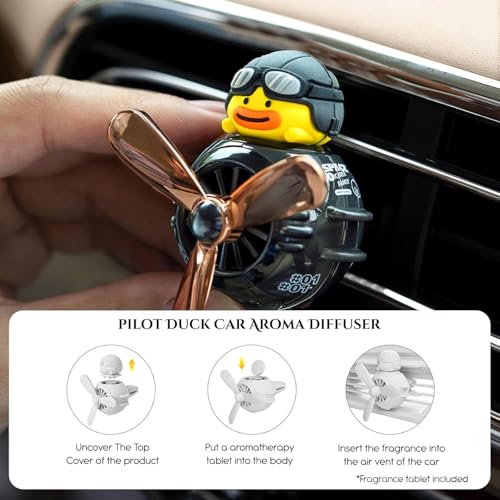 Ekhasa Nostrae by Ekhasa Duck Pilot Car Vent Propeller Freshener | Cute Cartoon Airplane Duck Car Perfume Diffuser | Rotating Fan Blade Dashboard Aroma Deodorizer with Magnetic Top Cover | Festive Car Gift - Image 2