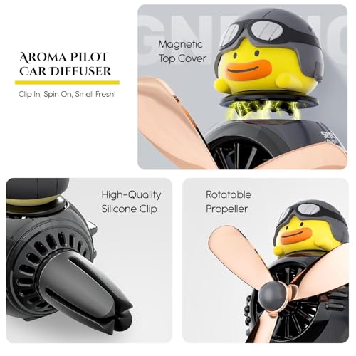 Ekhasa Nostrae by Ekhasa Duck Pilot Car Vent Propeller Freshener | Cute Cartoon Airplane Duck Car Perfume Diffuser | Rotating Fan Blade Dashboard Aroma Deodorizer with Magnetic Top Cover | Festive Car Gift - Image 5