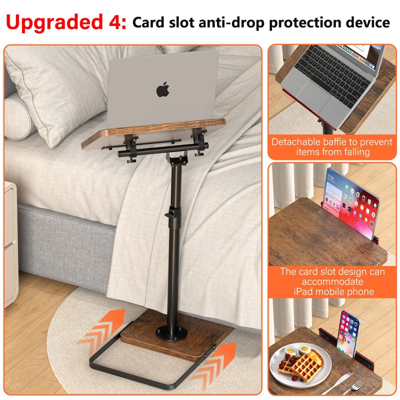 Dataroad Selead TV Tray Table for Couch, Height Adjustable/360Â° Swivel/180Â° Flip-Over Panel Design C-Shaped End Table, Sofa Arm End Side Table with Phone & Tablet Slot for Eating, Laptop,Couch Bed (Vintage Brown) - Image 5