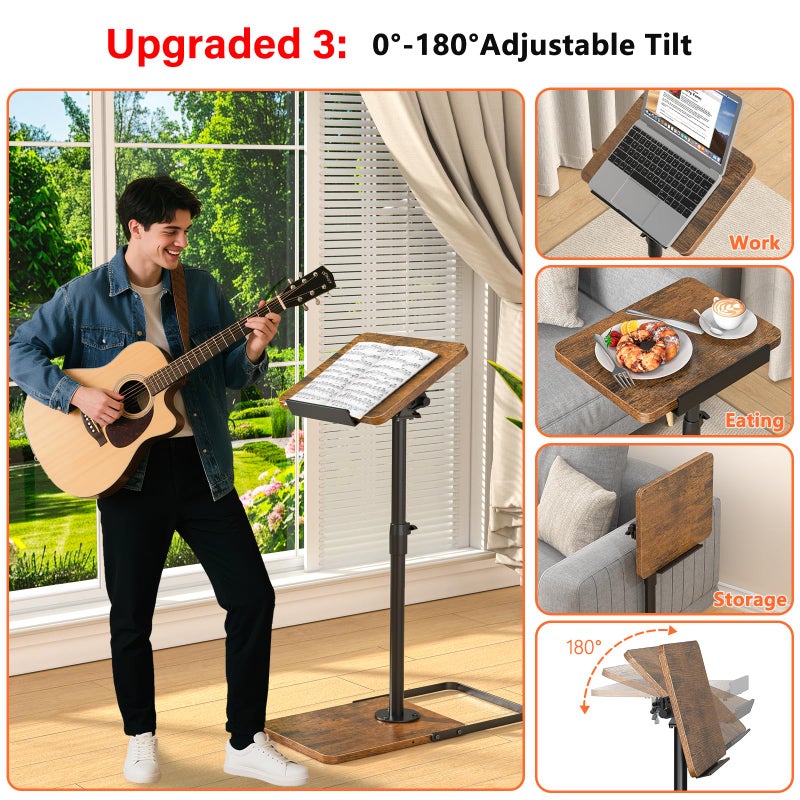 Dataroad Selead TV Tray Table for Couch, Height Adjustable/360Â° Swivel/180Â° Flip-Over Panel Design C-Shaped End Table, Sofa Arm End Side Table with Phone & Tablet Slot for Eating, Laptop,Couch Bed (Vintage Brown) - Image 4