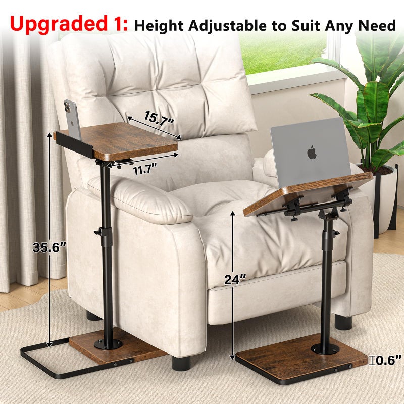 Dataroad Selead TV Tray Table for Couch, Height Adjustable/360Â° Swivel/180Â° Flip-Over Panel Design C-Shaped End Table, Sofa Arm End Side Table with Phone & Tablet Slot for Eating, Laptop,Couch Bed (Vintage Brown) - Image 2