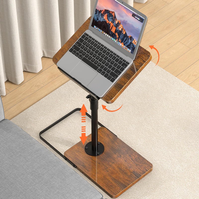 Dataroad Selead TV Tray Table for Couch, Height Adjustable/360Â° Swivel/180Â° Flip-Over Panel Design C-Shaped End Table, Sofa Arm End Side Table with Phone & Tablet Slot for Eating, Laptop,Couch Bed (Vintage Brown) - Image 1