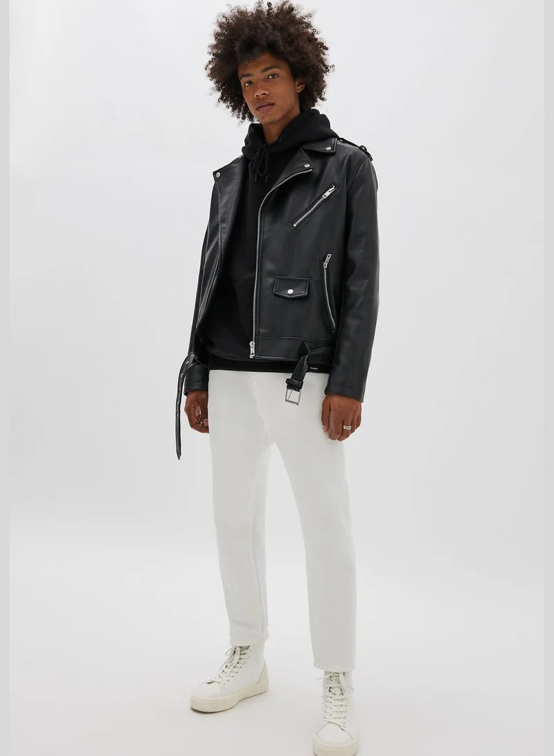 PULL&BEAR Black faux leather biker jacket