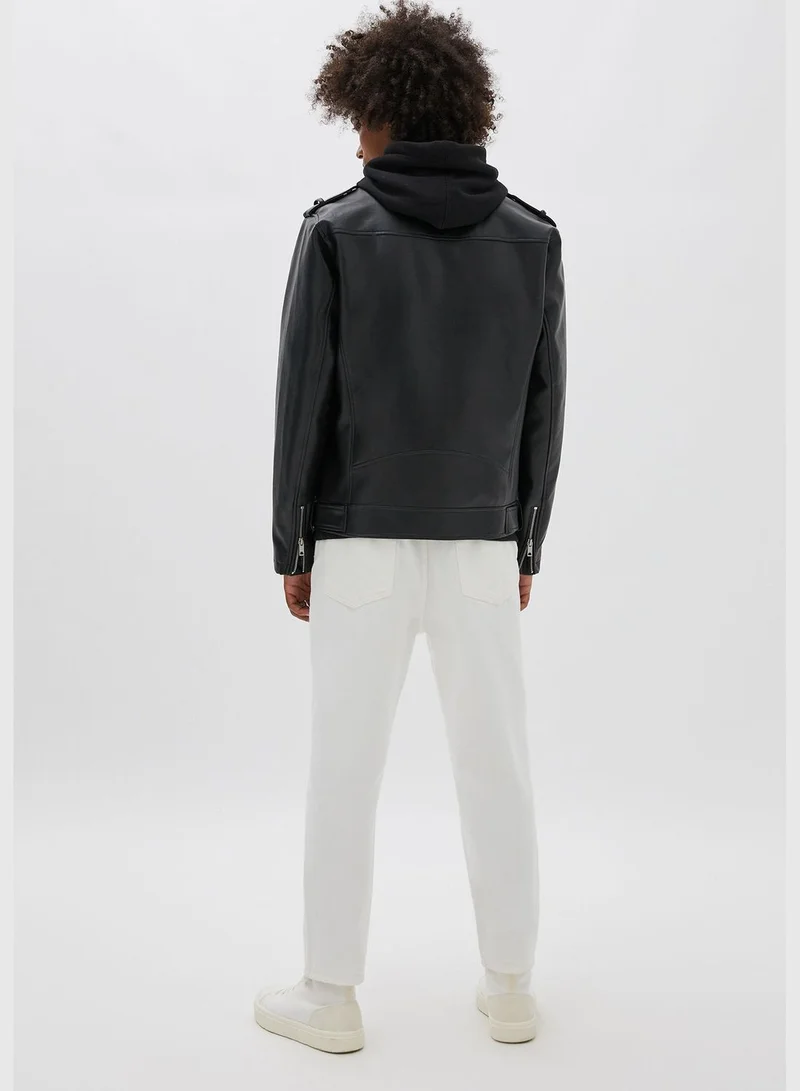 PULL&BEAR Black faux leather biker jacket