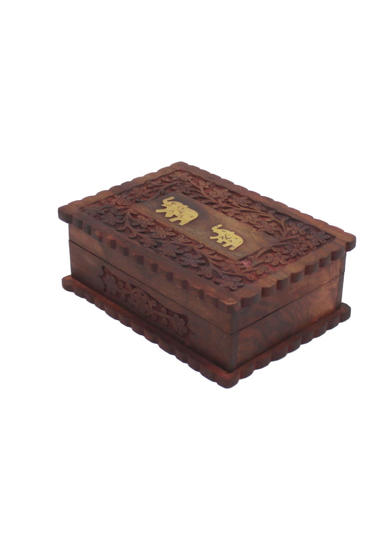 Antique Museum Wooden Box-elephant Carving Work 7 X 5 X 2.25 Inch  - Image 1