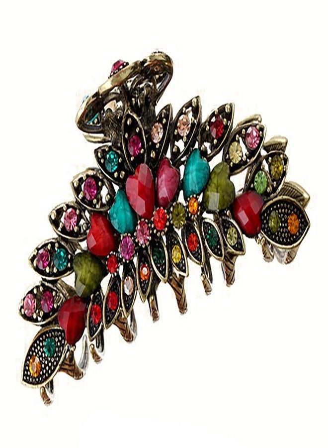Fodattm Women Lady Retro Flowers Hair Claw Clip Vintage Alloy Rhinestone Non-Slip Hair Jaw Clips Hairpin Large Hair Updo Grip Bath Accessories for Thick Hair Fancy Hair Clamp (Colourful) - Image 1